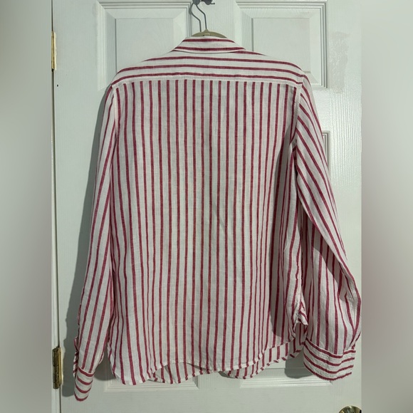 Ralph Lauren Red and Cream Striped Linen Shirt - Picture 2 of 6